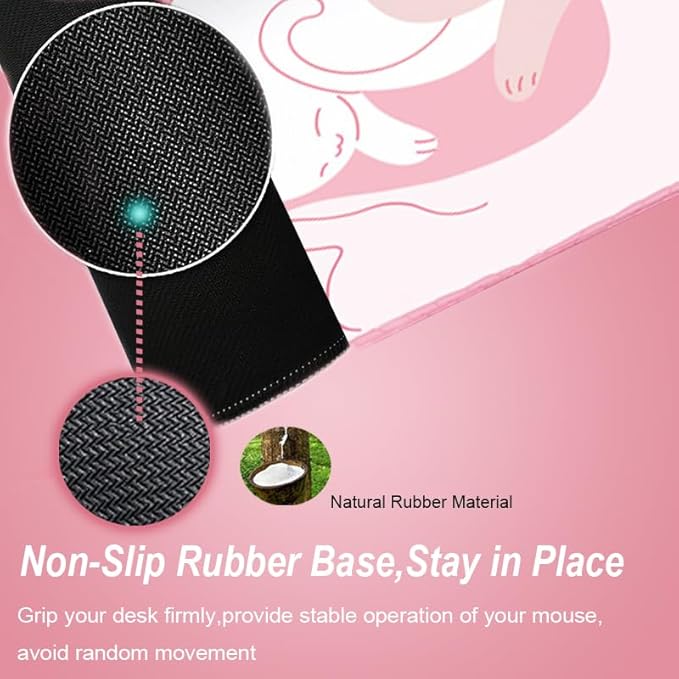 Gaming Mouse Pad XL Extended Anime Mouse Pad 31.5x11.8 inch, Large Cute Kawaii Big Computer Mouse Mat Desk Pad with Non-Slip Rubber Base and Stitched Edge for Home Office-Pink Cat