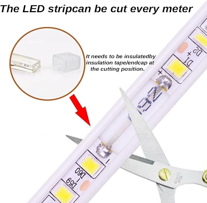 Outdoor LED Strip Lights Waterproof 65.6ft LED Rope Light AC 110V~120V Cuttable Flexible Light Strip White Lighting 4000K for Building Garden Commerical Decor Kitchen Cabinet 20M