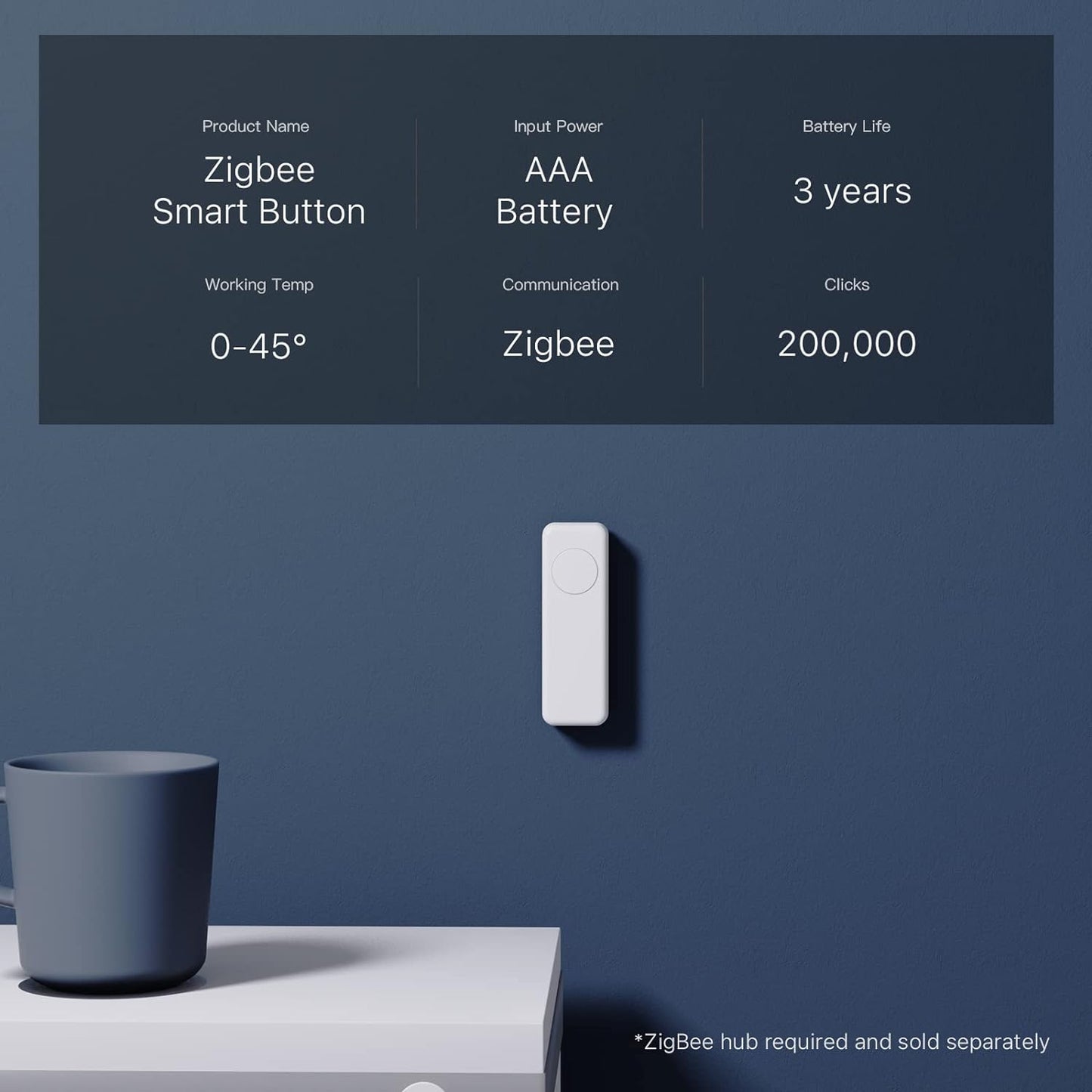 THIRDREALITY ZigBee Smart Button Yellow, 3-Way Remote Control, Require Zigbee hub, Work With SmartThings, Aeotec, Hubitat, Home Assistant, Third Reality Hub, Battery Included.