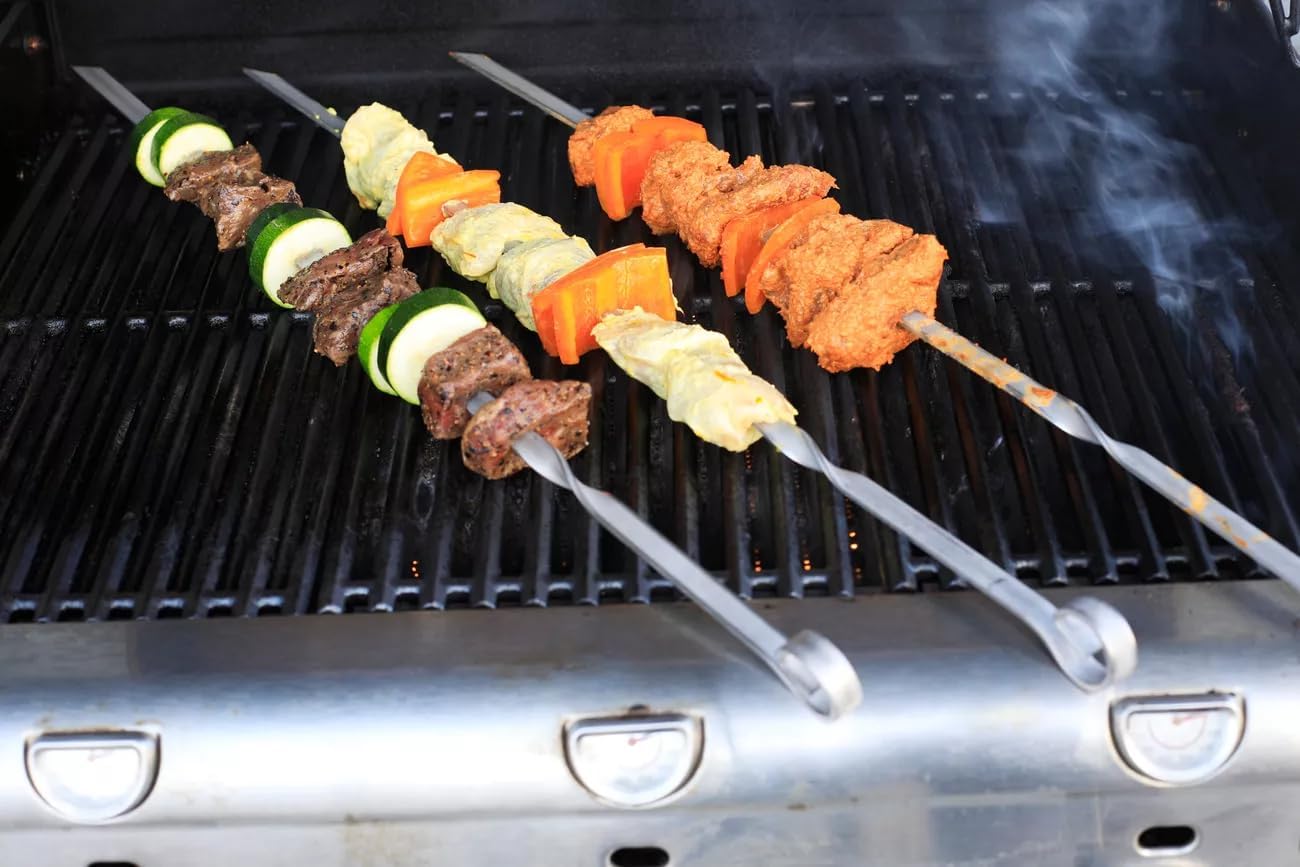 BBQ Shish Kabob Skewers, Kebab Skewers 17.7" Stainless Steel Reusable Flat BBQ Sticks for Meat Chicken Shrimp and Vegetable(8-Pack)