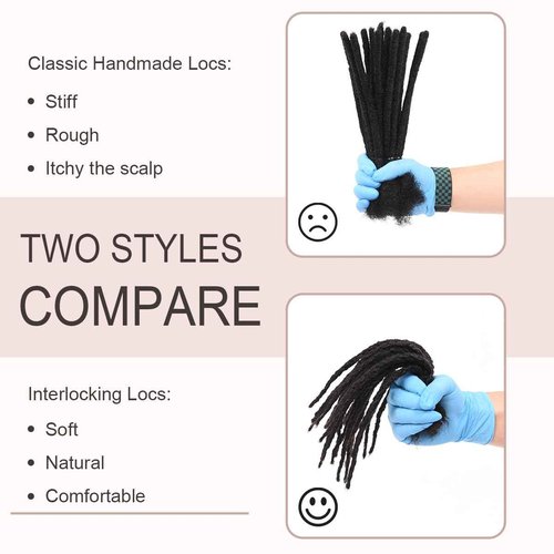 DAIXI Handmade Interlocking Locs 100% Real Human Hair Permanent Loc Extensions Textured Natural Looking Soft Dreadlocks (1B - 0.8cm, 8 Inch 30 Strands)