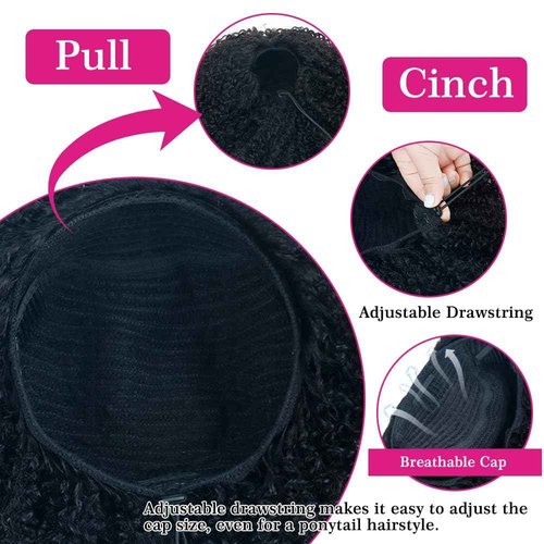 Legendhair Wear & Go Glueless Wigs Human Hair Afro Kinky Curly Human Hair Half Wigs for Black Women Seamless Kinky Curly Bob Pixie Cut Wig Drawstring Full Head Clip in Half Wig 200% Density 14 Inch