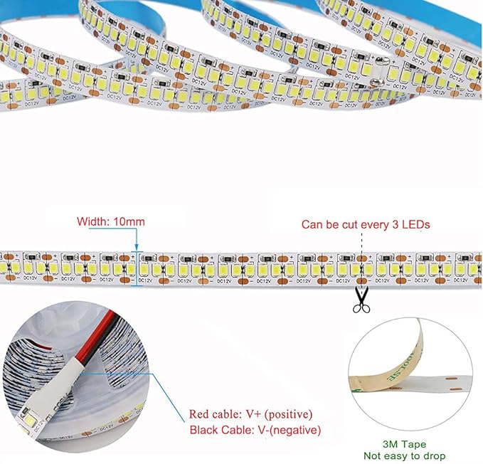 SUYOOULIN LED Strip Lights, SMD 2835 LED Strip, DC12V 1200LEDs 16.4Ft 26000LM High Density LED Light Strips Waterproof IP65, 3 Times Brightness Than SMD3528 LED Strip, Cool White 6500K