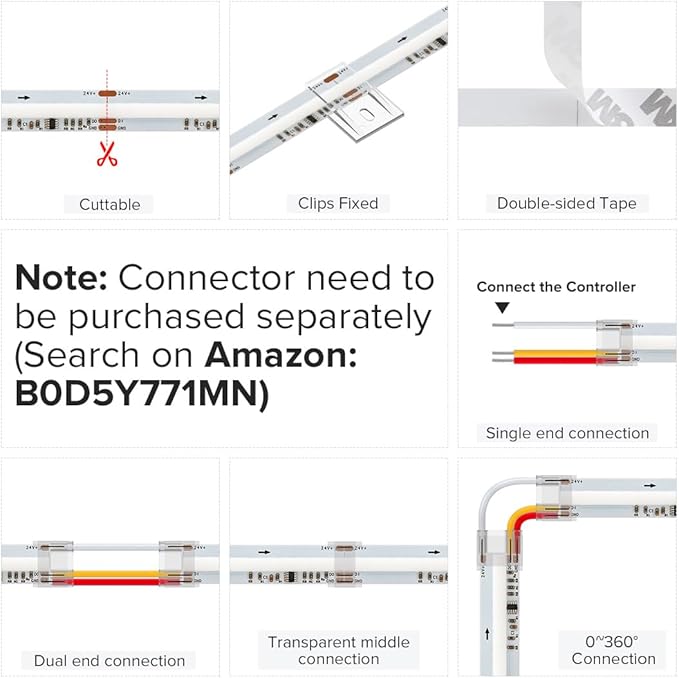 BTF-LIGHTING WS2811 Smart IC RGB FCOB COB LED Strip, UL Listed 720LEDs/m High Density Color Chasing Uniform Light, DC24V 3.28FT 12mm Width Tape Light for Home Party DIY Decor(No Adapter or Controller)