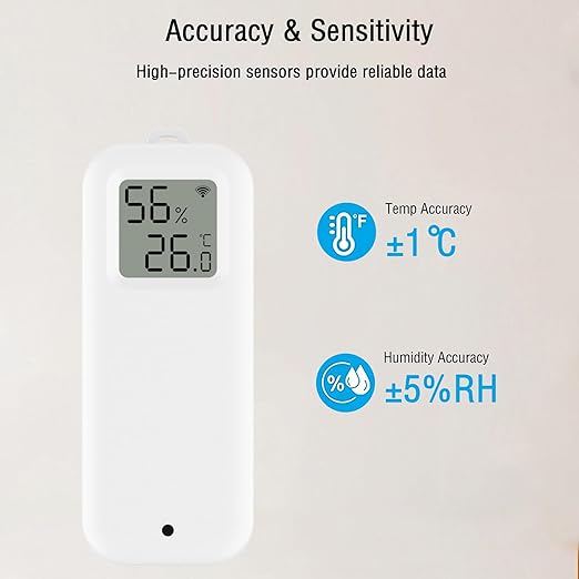 WLAN Thermometer Hygrometer Sensor, Wireless Smart Temperature and Humidity Digital Display Monitor, with Remote App Notification Alert for Home, Greenhouse(1pack)