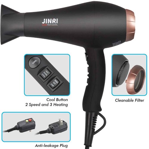 Hair Dryer 1875W, Negative Ionic Fast Dry Low Noise Blow Dryer, Professional Salon Hair Dryers with Diffuser, Concentrator, Styling Pik, 2 Speed and 3 Heat Settings