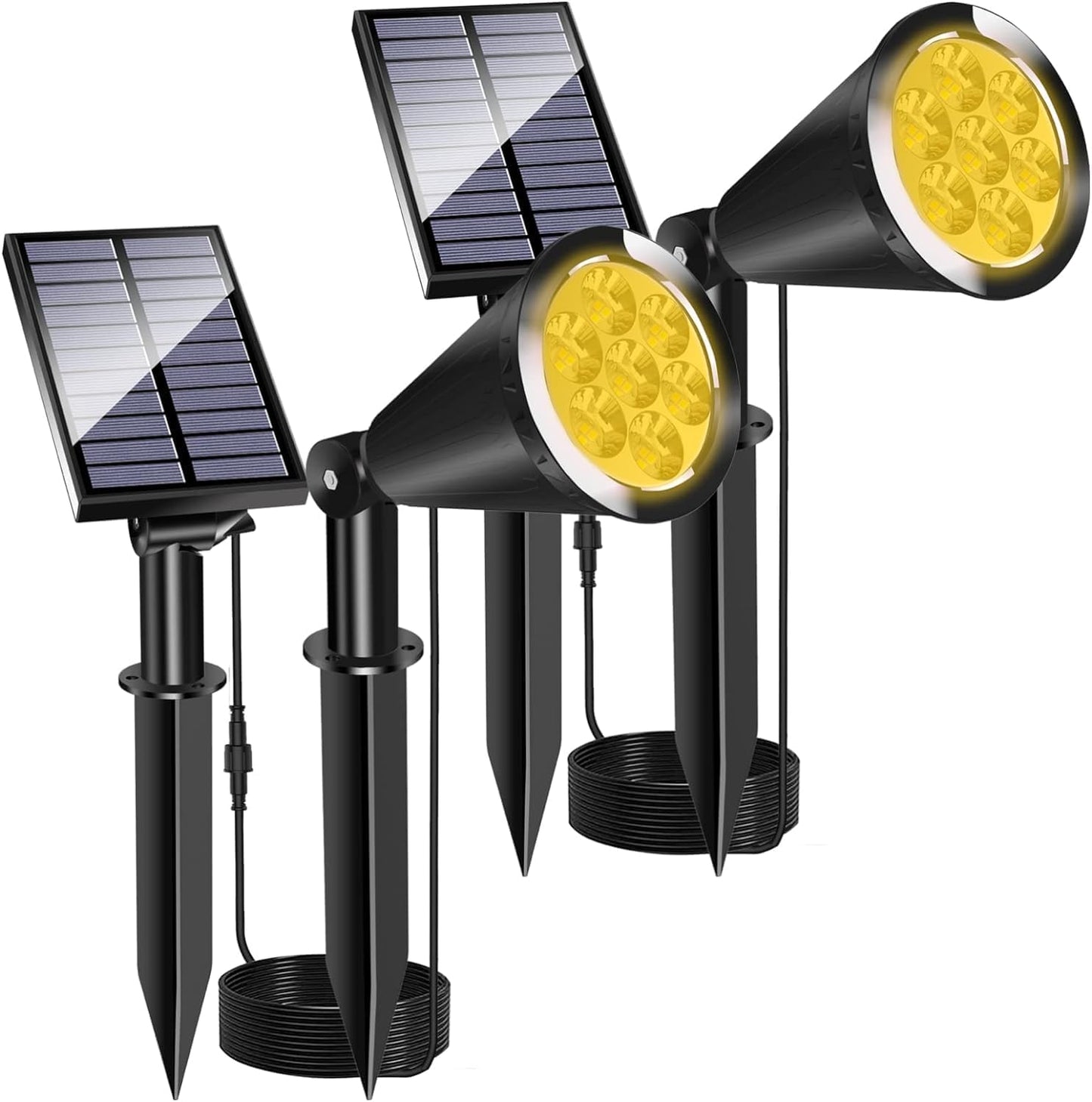 MEIHONG Split Solar Spot Lights - Warm White Solar Landscape Lights with Separate Panel for Garden Walkway (2 Pack)