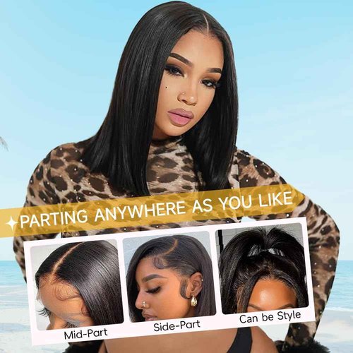 ASUTTRY Bob Wig Human Hair 200 Density 13x4 HD Lace Front Wigs Human Hair Pre Plucked Short Bob Straight Frontal Wigs Human Hair for Women Natural Black 12"