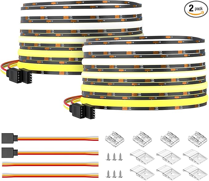 BTF-LIGHTING FCOB CCT COB LED Strip Tunable 2700K-6500K DC24V 2X16.4FT Total 32.8FT 640LED/m CRI 90+ Flexible High Density Dimmable LED Light for Home Indoor Decor(No Adapter or Controller)