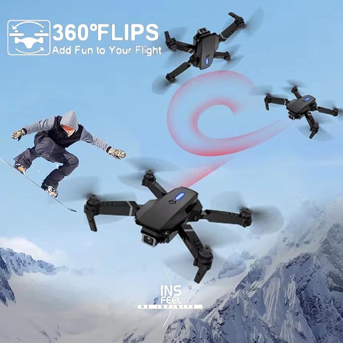 Mini Drone with Camera for Adults - Christmas Toy Gift for Beginner Age 15 Years Old - RC Quadcopter Multirotors | Foldable UAV | WiFi HD FPV Live Video | One Key Take Off/Land | Altitude Hold | Headless Mode | 360° Flip | Carrying Case (INS+ Black)
