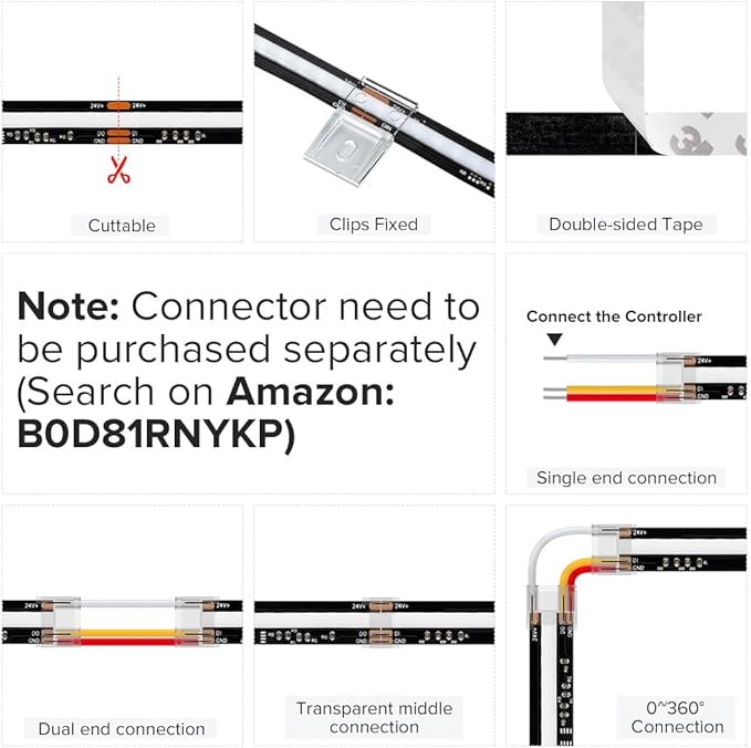 BTF-LIGHTING WS2811 Smart IC RGB FCOB COB LED Strip, UL Listed 630LEDs/m High Density Color Chasing Uniform Light, DC24V 9.8FT 10mm Width Black PCB for Home Party DIY Decor(No Adapter or Controller)