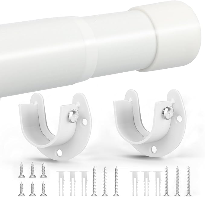 SUTINE Closet Rod, 17 to 68Inch Closet Rods for Hanging Clothes, Heavy Duty Adjustable Closet Hanging Rod Bar White Closet Poles for Wardrobes, Closet, Bathroom, Windows, 1.3Inch Diameter