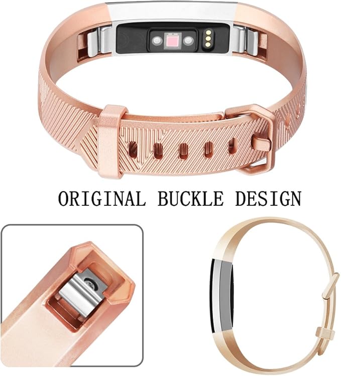 Tobfit 4 Pack Bands Compatible with Fitbit Alta/Alta HR Bands, Soft Sport Silicone Replacement Wristbands for Women Men (Large, Black/Champagne Gold/Rose Gold/Gray)
