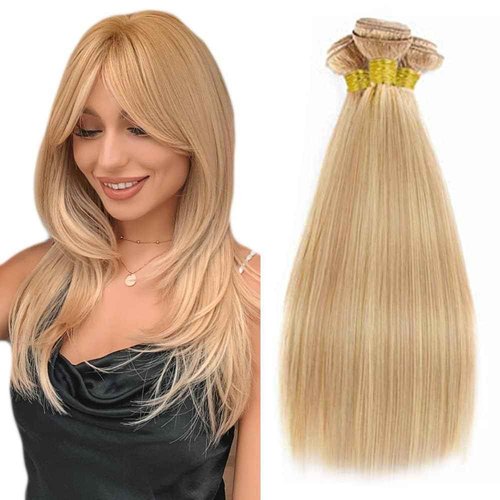 Giginger Bundles Human Hair P27/613 Blonde Straight Human Hair Bundles 26 28 30 Inch Highlight Honey Blonde Unprocessed Quick Weave Soft Sewn In Hair Extensions for Black Women