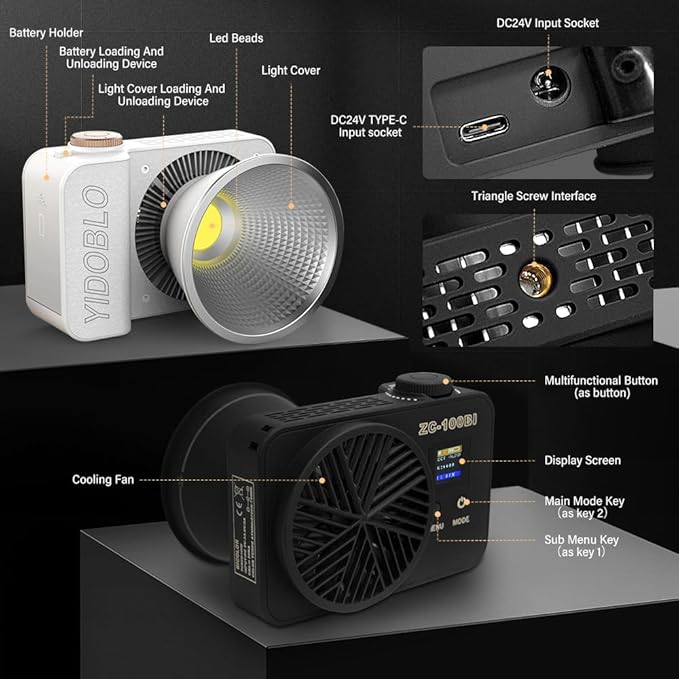 ZC-100BI 100W COB Video Light with Bowens Mount,10000Lux/m 2700K-7500K Bi-Color Camera Light with 10 Scenario Simulations Control Continuous Lighting for Photography (ZC-100bi Pink)