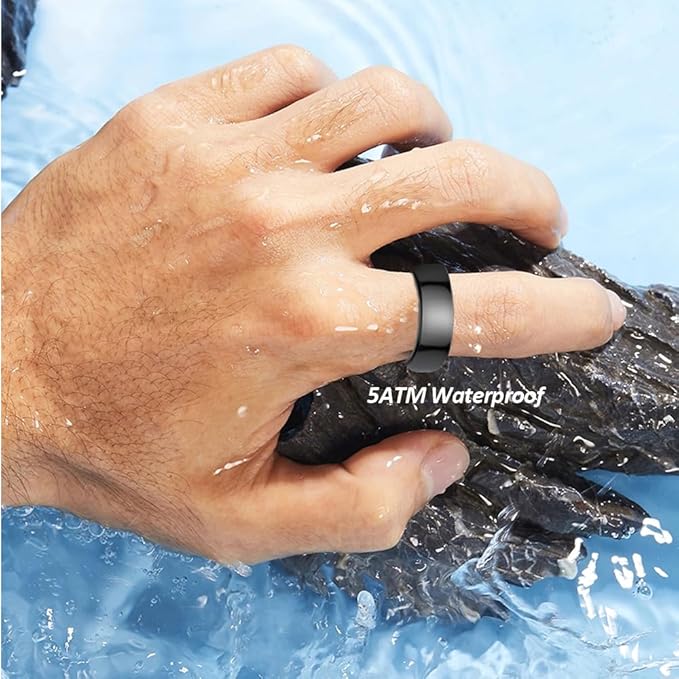 Curved Design Smart Ring Fitness Tracker, Gesture Remote Control Activity Sport Record Sleep Quality Heart Rate SpO2 Skin Temperature Monitoring (Black, #10)