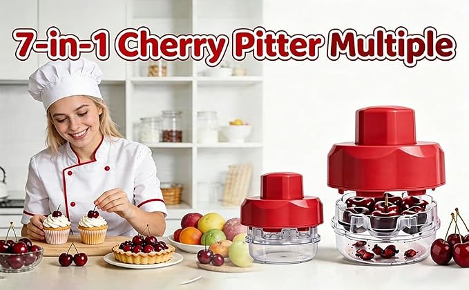 Cherry Pitter Multiple, Push Type Cherry Corer Multiple, 7-in-1 Cherry Seed Remover Quick Portable Cherry Pitting Tool