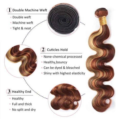Honey Blonde Bundles Human Hair Reddish Brown Body Wave 3 Bundles 30 32 34 inch Peruvian Virgin Hair Weave Color #27 Bundle