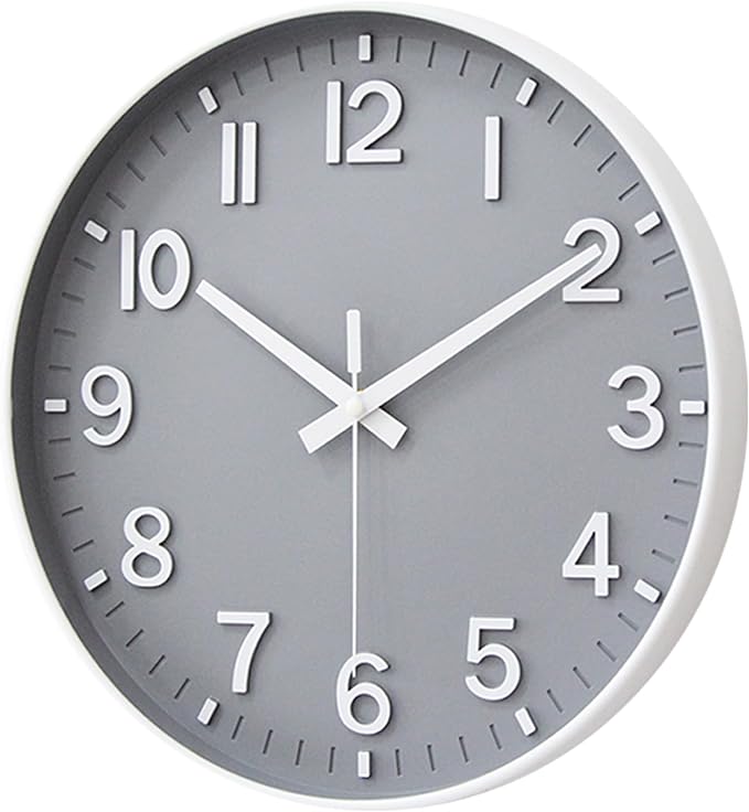 HZDHCLH Wall Clocks Battery Operated,Wall Clock Gray,10 inch Wall Clock Silent Non Ticking Modern 3D Numbers for Kitchen Bedroom Living Room Office Classroom Decor