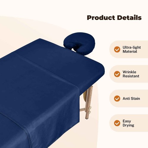 4 Sets Premium Microfiber Massage Table Sheets Set, 3 Piece Set Soft Massage Table Cover, Ultra-Light Massage Sheets Sets Include Flat Sheet, Fitted Sheet, and Fitted Face Rest Cover, Blue