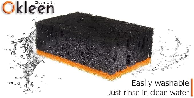 Black & Orange Multi Use Scrub Sponges. Made in Europe. 9 Pack, 4.3x2.8x1.4 inches. Heavy Duty and Non Scratch Fiber. Odorless Durable and Delicate Scrubber. Halloween Edition