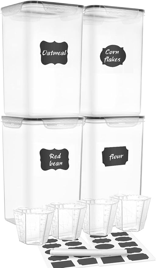 M MCIRCO Extra Large 7qt / 6.5L/220oz Tall Food Storage Containers, WIDE & DEEP, 4-Piece Plastic Airtight Kitchen Pantry Storage Containers for Flour, Sugar,20 Labels