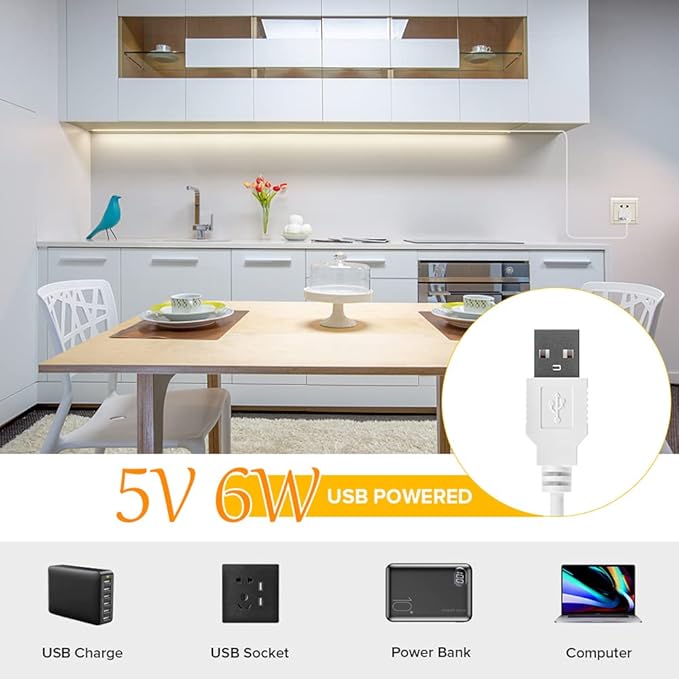 USB LED Light Strip 6.56FT, 5 Volt USB Powered COB LED Tape Lights, 3000K Warm White 8mm High Density Flexible Strips CRI90+ for TV Backlight Under Cabinet Bedroom, No Controller and Power