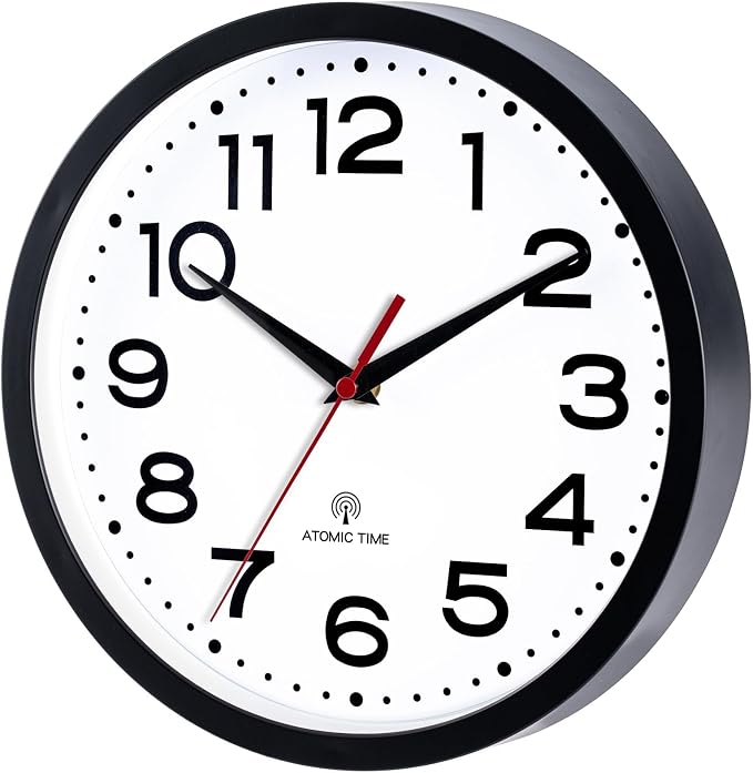 Roymnie Atomic Wall Clock 14 Inch, Modern Clock Battery Operated Classic Analog Decorative for Kitchen, Living Room, Office, Bedroom, Bathroom (Black)