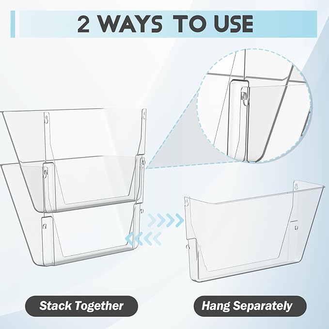 Gawerk 4 Pack Clear Single Pocket Wall File Holder Hanging Wall Organizer, Wall Mount Mails Magazines Organizer for Office and Home
