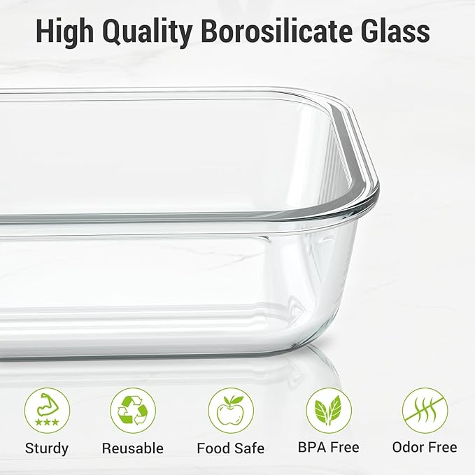 Dealusy 10 Sets (20-Piece) 4.5 Cup & 1.5 Cup Glass Food Storage Containers with lids, Airtight Leak-proof Glass Meal Prep Containers with Lids, Microwave Oven Freezer Dishwasher Safe, Black