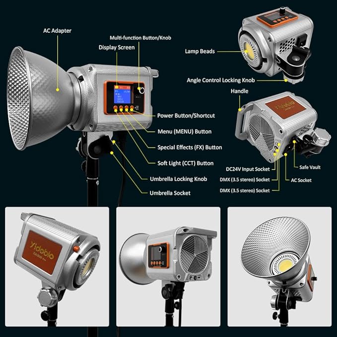 LED Spotlight Super Bright 200w2700 K6500K DMX/Custom Effects/Light Group Bowen Mount COB Light for Photography/Videography/YouTube/TikTok Content Creation Live Streaming (Blue)