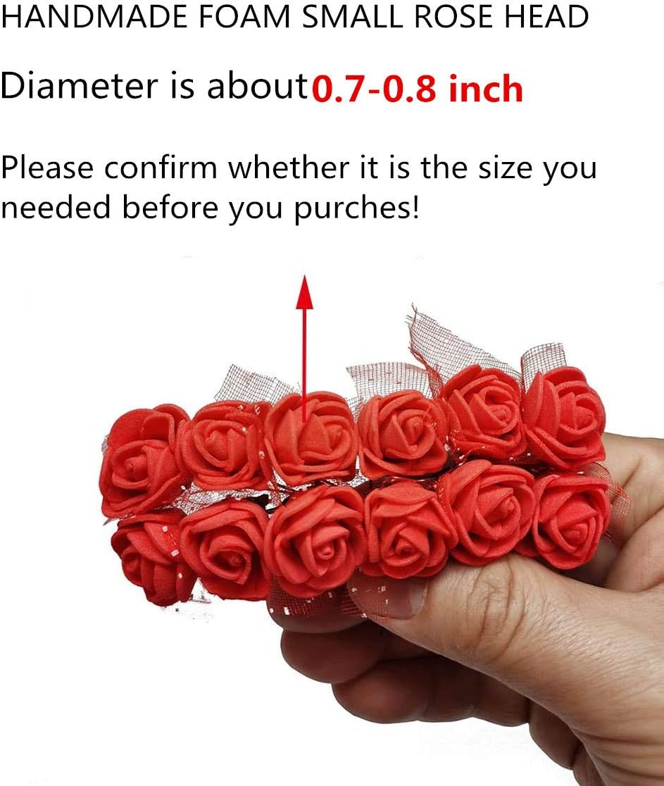Mini Fake Rose Flower Heads 144pcs Mixed 12 Colors Mini Artificial Roses Bride Bouquet PE Foam DIY Party Festival Home Decor Rose Flowers Head Make Bridal Hair Clips Headbands Dress (Multicolor)