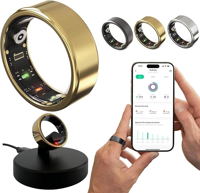 2026 Smart Ring for Women & Men Health Fitness Tracker for Daily Activity Workouts | Heart Rate Sleep Blood Oxygen Steps Cycle Monitoring Meditation | No Subscription Required (Gold, #10)