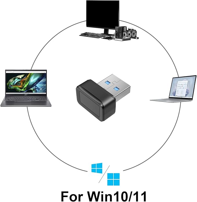 USB Fingerprint Key Reader Advanced Security Access Window Hello Fingerprint Reader for Windows10/11 Laptops Computer