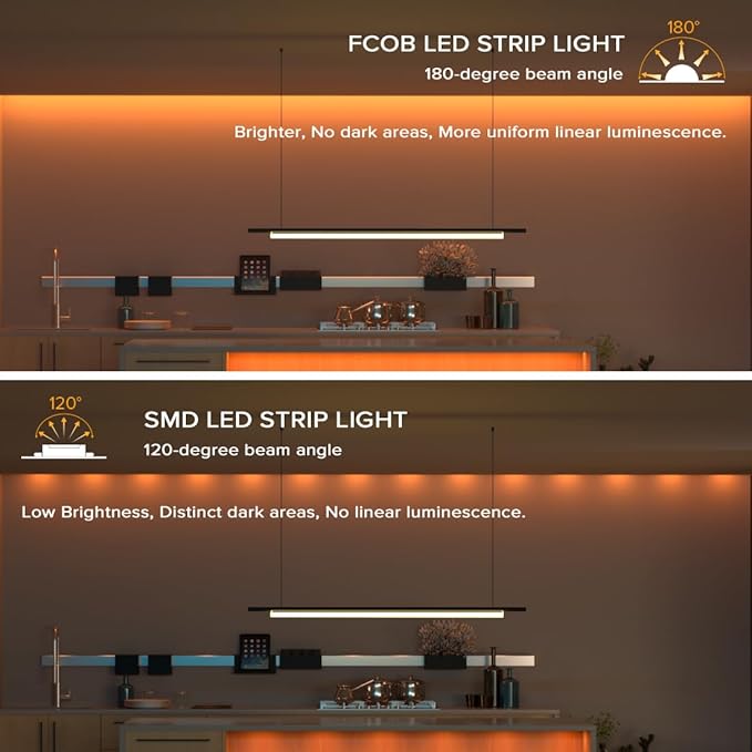 COB Orange LED Strip Light DC12V Flexible High Density Uniform Bright 480LEDs/m Strips 16.4FT CRI90+ 8MM Width Dimmable COB LED Tape for Cabinet Indoor Decor(No Adapter/Controller)