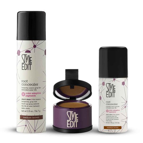 Style Edit Medium Brown Full Size, Travel Size Concealer, and Touch Up Powder