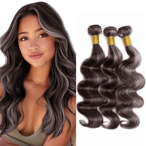 Condescension P4/Grey Human Hair Bundles 22 24 26 inch Body Wave Wave Human Hair Bundles Highlight Chocolate Grey Unprocessed Soft Sewn In Hair with Double Weft for Black Women