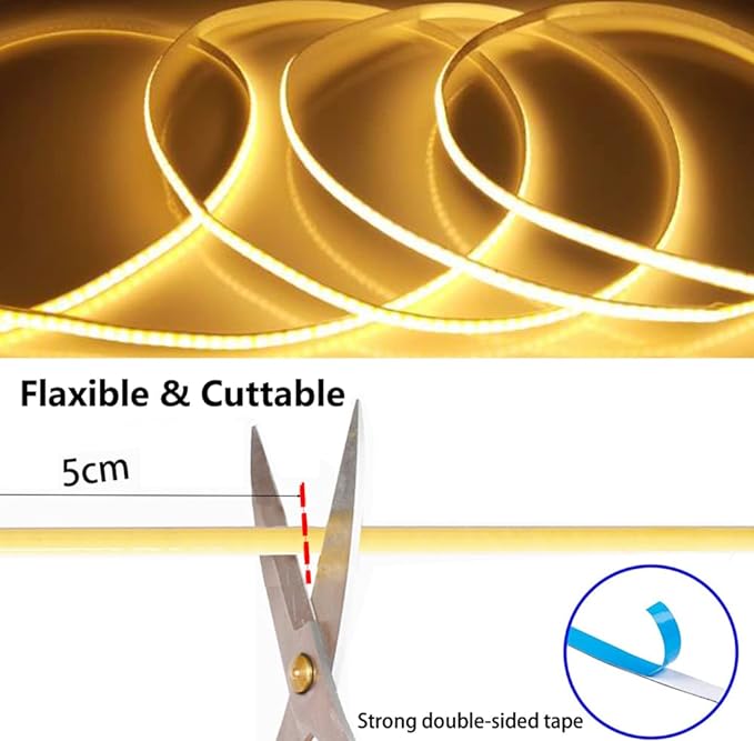 MDee】USB COB Tape Light LED Strip.6.56ft/2m- Flexible 5mm Hidden DC 5V LED Tape with 320 LEDs/m for Green Lighting. Cuttable, Shapeable, USB Powered. Ideal for Kitchen