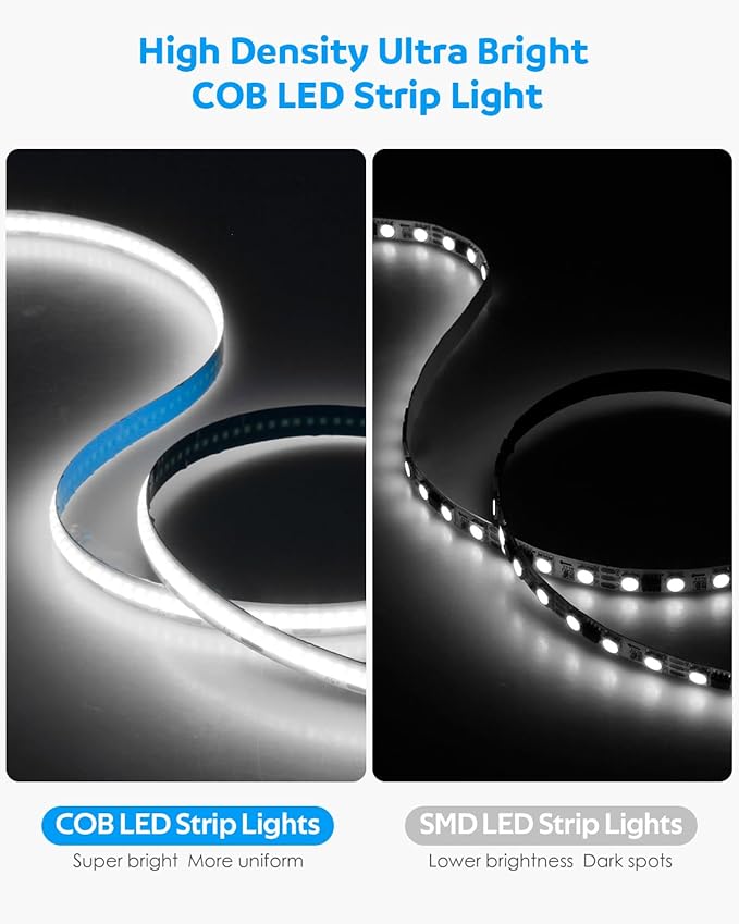 Aclorol 5V USB Powered Dimmable COB LED Strip Light 6.56FT Cold White LED Strip Light for Bedroom Dotless 640LEDs Tape Light for TV Backlight Roof Under Cabinet Wardrobe Mirror Lighting 6000K CRI85+