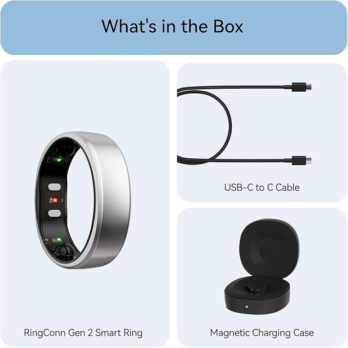 RingConn Gen 2, World’s First Smart Ring with Sleep Apnea Monitoring, No APP Subscription, 12-Day Battery Life, Stress/Heart Rate/Women's Health Tracker, Android & iOS Compatible (Silver, Size 12)