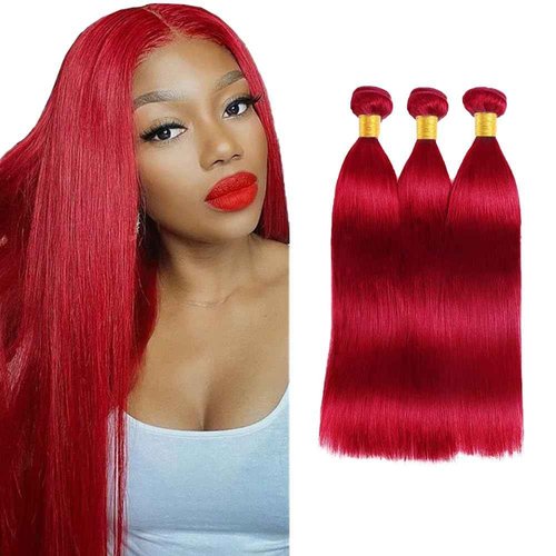 Condescension Brazilian Red Human Hair Bundles 22 24 26 Inch Straight 3 Bundles Human Hair 100% Unprocessed Remy Brazilian Virgin Weave Hair Red for Women