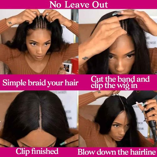 Pobokix Straight V Part Wigs Human Hair Upgrade U Part Human Hair Wigs for Women Glueless Full Head Clip In Half 180% Density Natural Color (18inch)