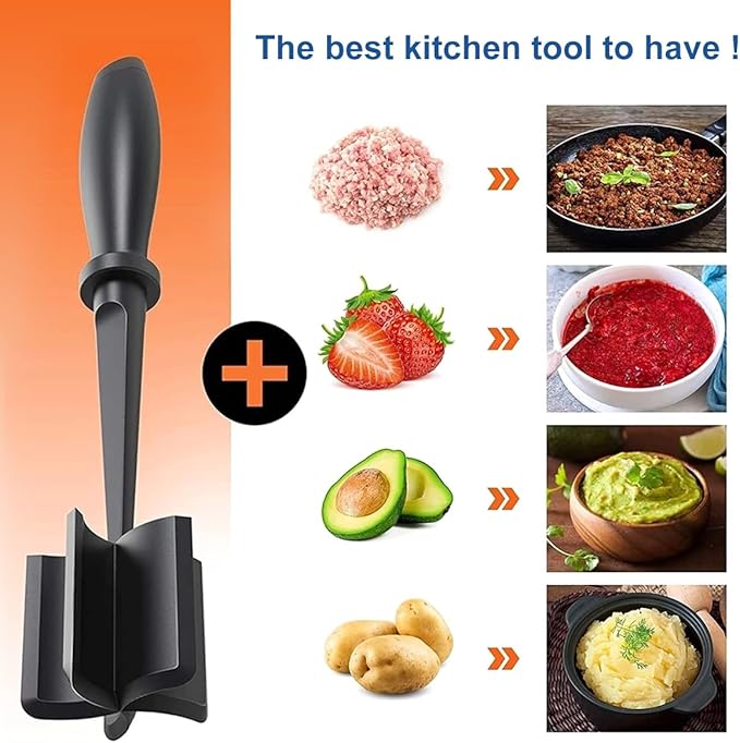 2Pcs Meat Chopper,Heat Resistant Up to 450°F Nylon Meat Masher with 5 Curved Blades & Non-Slip Handle,Ground Beef Chopper Tool for Hamburger,Non-Stick Masher for Kitchen,Dishwasher Safe