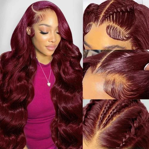 GOFWARD 20 Inch 99j Burgundy 13x6 Body Wave Lace Front Wigs Human Hair 200% Density Glueless HD Transparent Lace Frontal Wigs Human Hair Pre Plucked With Baby Hair Burgundy Wine Red Wigs For Women