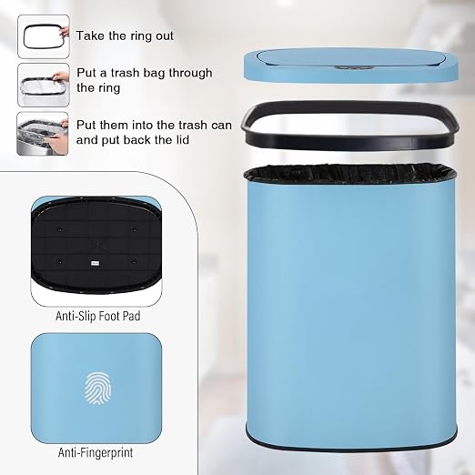 PayLessHere | 13 Gallon Stainless Steel Trash Can | Blue | Automatic Touchless Lid with Motion Sensor | Kitchen Garbage Can with Waterproof Design | for Home, Office, Bathroom | Pack of 1