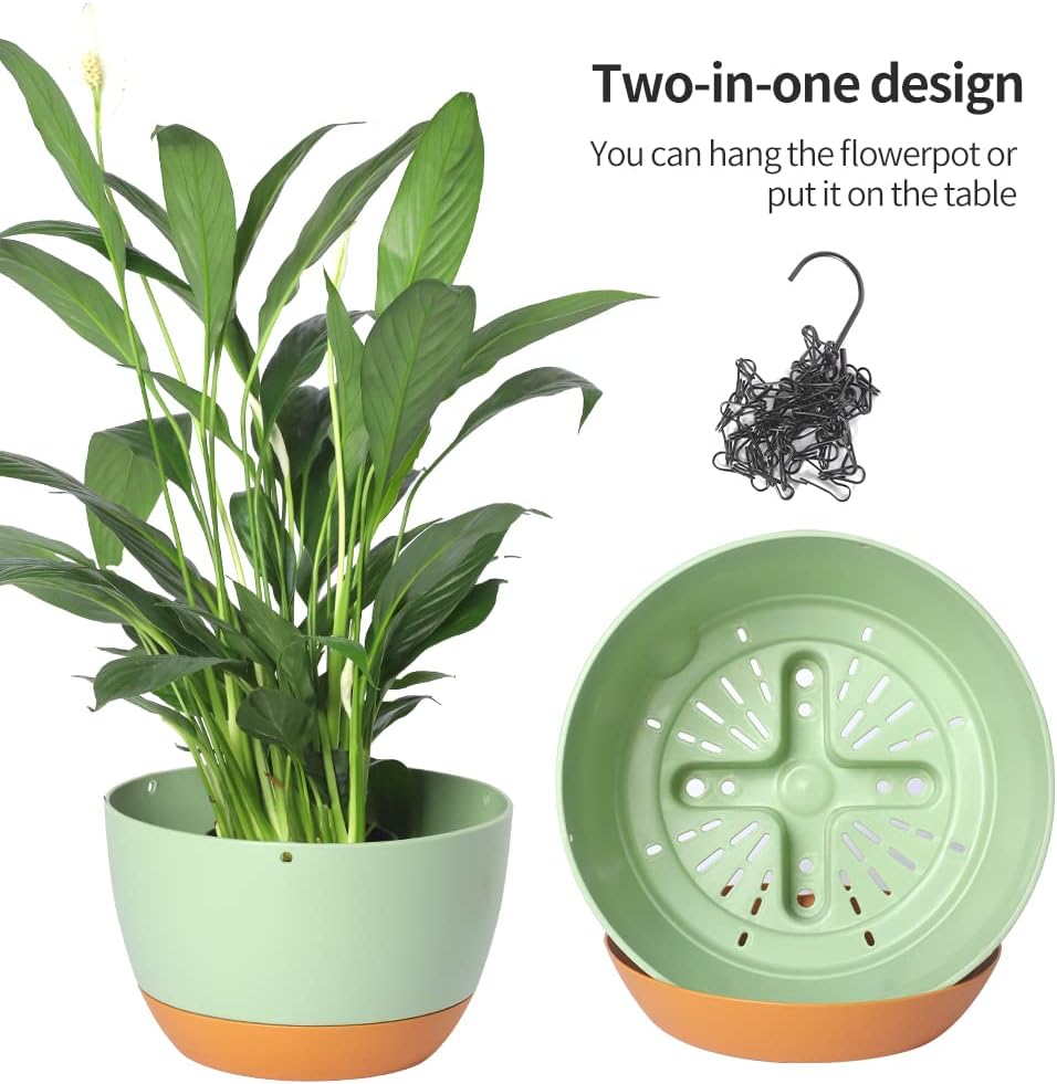 Lookat 2 Pack Hanging Pots for Plants Outdoor Indoor, 10 Inch Hanging Planters with Drainage Hole (10 inch-White)