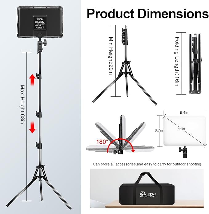 12" LED Video Light Kit,2-Pack Photography Lighting Kit,73" Height 2800-6500K Dimmable Studio Lights with Tripod Stand and Phone Holder, Streaming Lighting for Video Recording,Podcast,YouTube