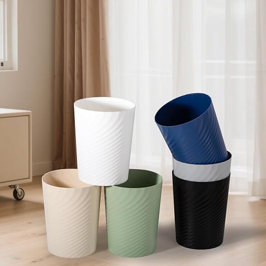 UUJOLY Bathroom Small Trash Can with Trash Bag Plastic Garbage Can Round Waste Basket for Bathrooms, Laundry Room, Kitchens, Offices, Kids Rooms, Dorms, 1.8 Gallons, 3 Pack (Blue Green Beige)