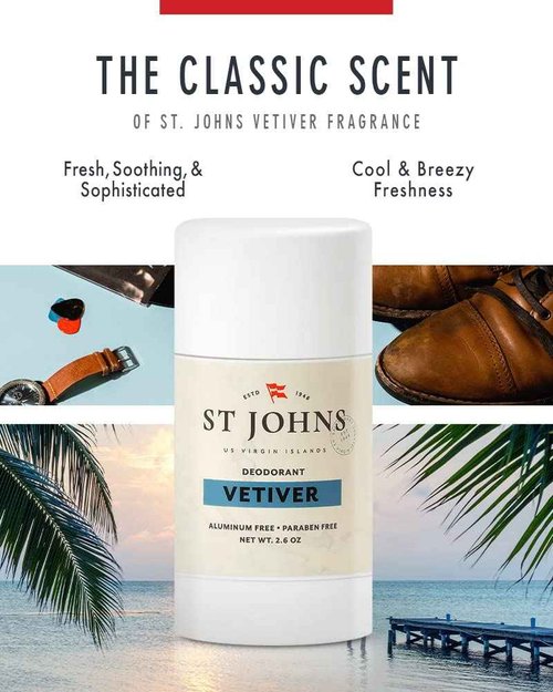 St. John Vetiver Aluminum Free Deodorant with Aftershave and Cologne | Made with Bay Leaves from The Virgin Islands | Bay Leaf After Shave Fragrance for Men | (8 oz Splash Bottle)