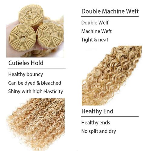 30 32 34 inch P27/613 Human Hair Bundles 613 Water Wave Bundles Blonde Wet and Wavy Human Hair Extensions 300g